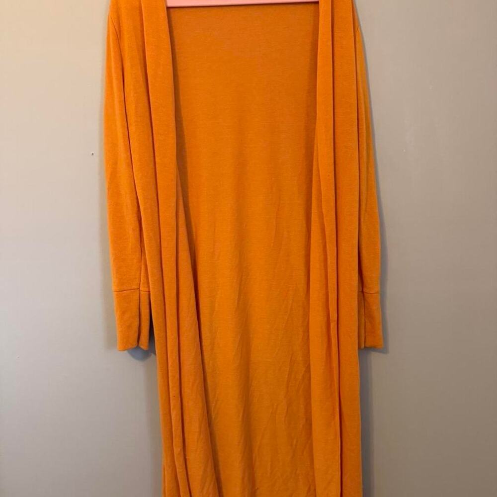 Boohoo longline duster cardigan in a rich burnt orange/marigold color, sz small